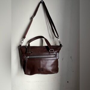 Fossil Leather Convertible Shoulder hand bag Brown vintage vibes bucket quality